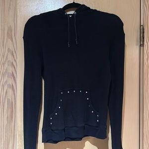 Bejeweled Black cotton blend Hoodie with pink Crystals.  Howdy spelled on back